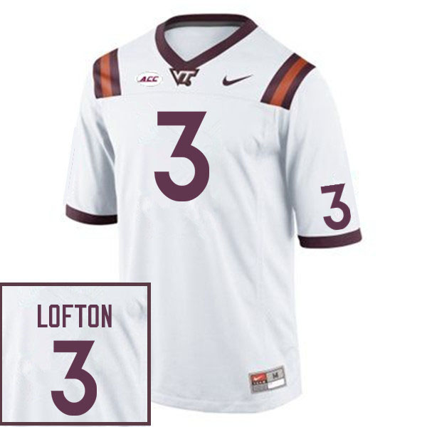 Men #3 Da'Wain Lofton Virginia Tech Hokies College Football Jerseys Sale-White